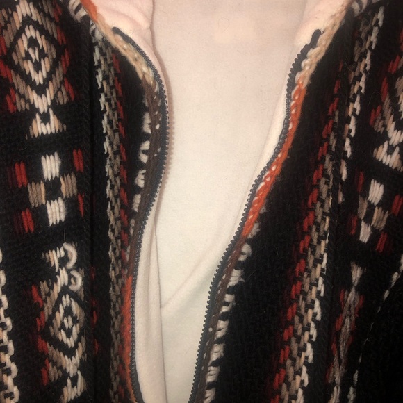 Maki BOHO Wool Black TibetanTribal Pattern Hooded Jacket Coat L/XL lined Warm! - Picture 9 of 13